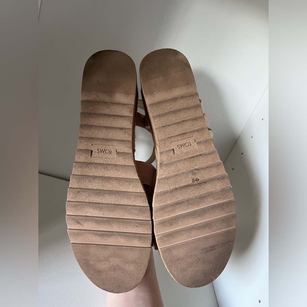 Toms Candice Strappy Cork Platform Sandal Wedge Peach Whip Chambray Canvas 9.5 - Picture 10 of 10